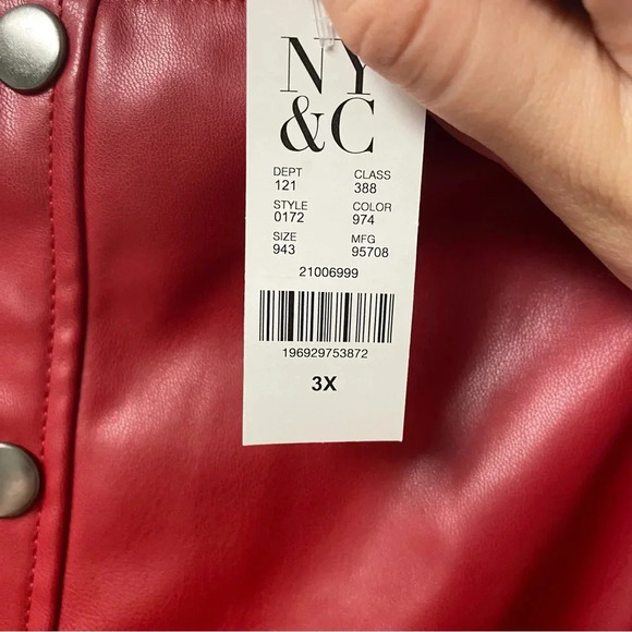 New York & Company Red Faux Leather Button Down Midi Skirt Size 3X - Picture 7 of 7